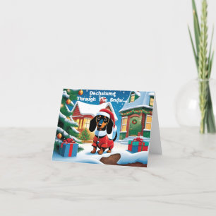 Dachshund Par La Neige... Carte de Noël