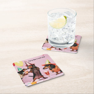 Dachshund Party Drink Coasters Vierkante Kartonnen Onderzetter