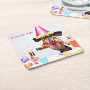 Dachshund Party Drink Coasters Vierkante Kartonnen Onderzetter