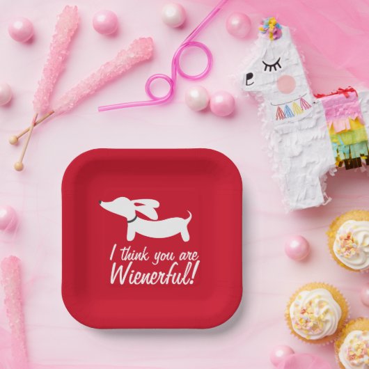 Dachshund Party Rood "Ik vind je geweldig" Papieren Bordje (Feest)