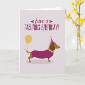 Dachshund Party Saucisse Chien mignonne Carte d'an (Fleur jaune)
