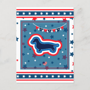 Dachshund Patriottisch Rood Wit En Blauw 4 Juli Feestdagenkaart