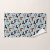 Dachshund Paws and Botten Pattern Blue Bad Handdoek (Handdoek)