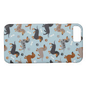 Dachshund Paws and Botten Pattern Blue Case-Mate iPhone Case (Achterkant (Horizontaal))
