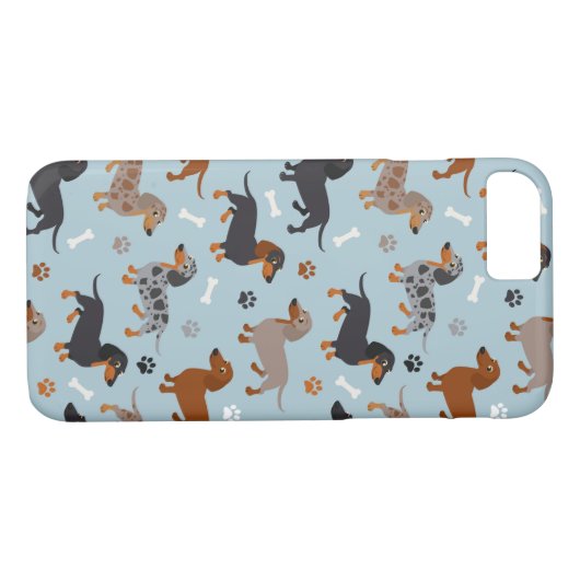 Dachshund Paws and Botten Pattern Blue Case-Mate iPhone Case (Achterkant (Horizontaal))
