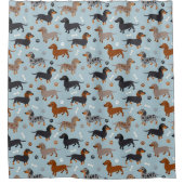 Dachshund Paws and Botten Pattern Blue Douchegordijn (Voorkant)
