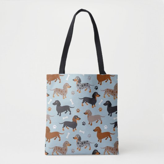 Dachshund Paws and Botten Pattern Blue Draagtas (Voorkant)