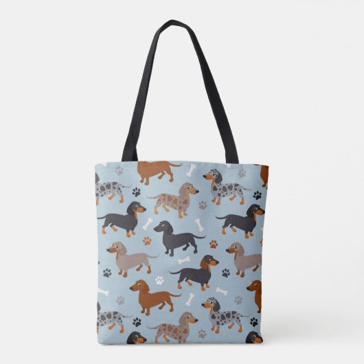 Dachshund Paws and Botten Pattern Blue Draagtas (Achterkant)