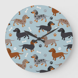 Dachshund Paws and Botten Pattern Blue Grote Klok