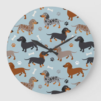 Dachshund Paws and Botten Pattern Blue Grote Klok