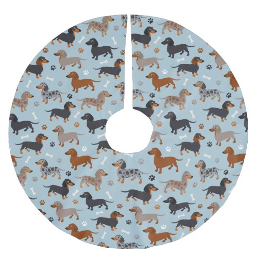 Dachshund Paws and Botten Pattern Blue Kerstboom Rok (Voorkant)