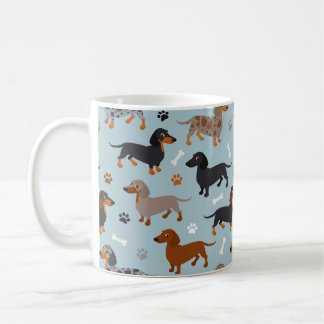 Dachshund Paws and Botten Pattern Blue Koffiemok