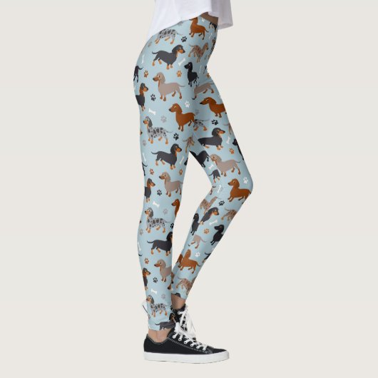 Dachshund Paws and Botten Pattern Blue Leggings (Rechts)