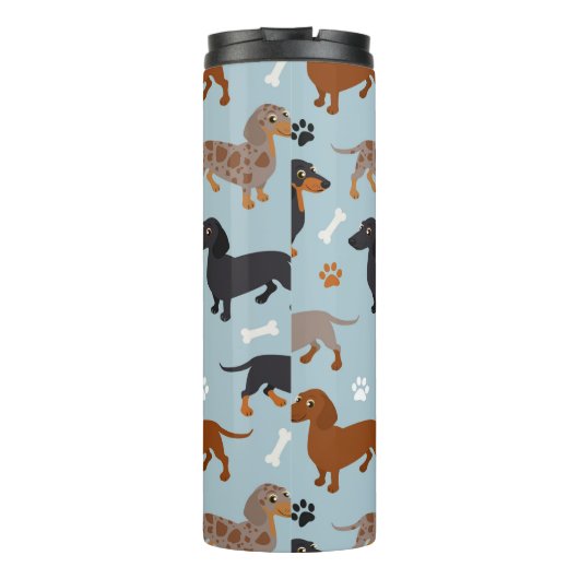 Dachshund Paws and Botten Pattern Blue Thermosbeker (Achterkant)