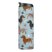 Dachshund Paws and Botten Pattern Blue Thermosbeker (Geroteerd rechts)