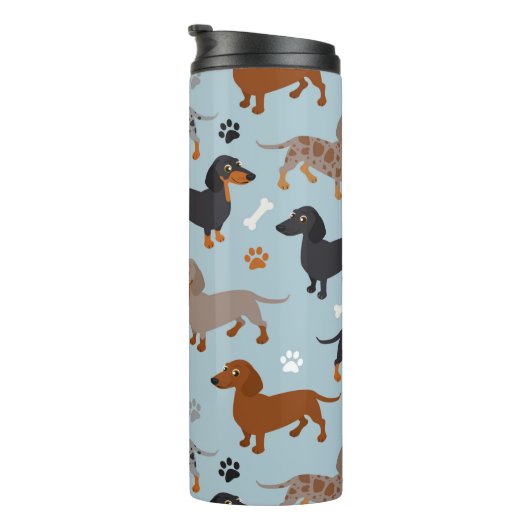 Dachshund Paws and Botten Pattern Blue Thermosbeker (Geroteerd rechts)