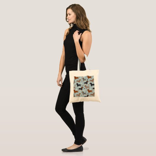 Dachshund Paws and Botten Pattern Blue Tote Bag (Voorkant (model))