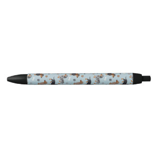 Dachshund Paws and Botten Pattern Blue Zwarte Inkt Pen