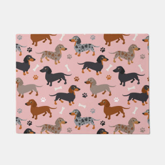 Dachshund Paws and Botten Pattern Pink Deurmat