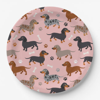 Dachshund Paws and Botten Pattern Pink Papieren Bordje