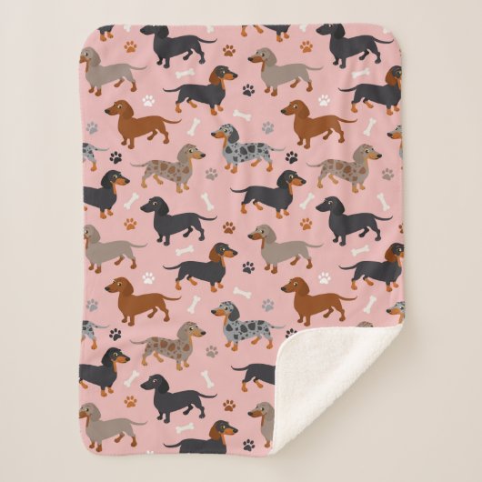 Dachshund Paws and Botten Pattern Pink Sherpa Deken (Voorkant)
