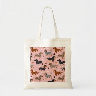 Dachshund Paws and Botten Pattern Pink Tote Bag