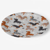 Dachshund Paws en Botten Pattern Grey Papieren Bordje (Gekanteld)
