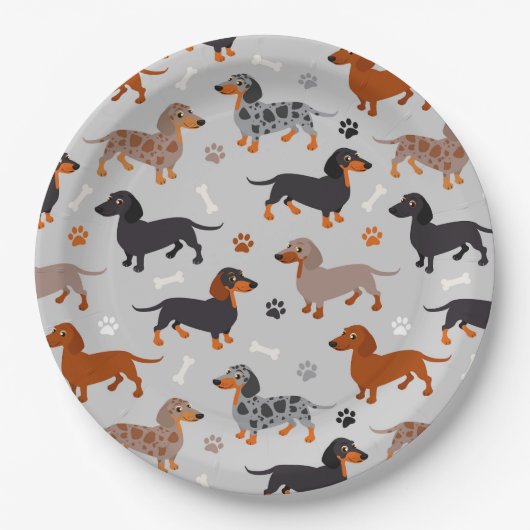 Dachshund Paws en Botten Pattern Grey Papieren Bordje (Voorkant)