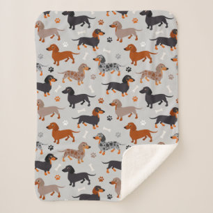 Dachshund Paws en Botten Pattern Grey Sherpa Deken