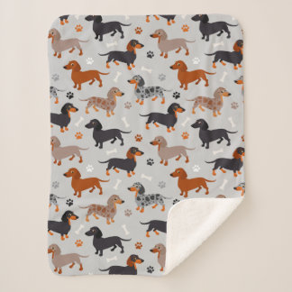 Dachshund Paws en Botten Pattern Grey Sherpa Deken