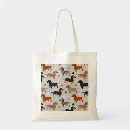 Dachshund Paws en Botten Pattern Grey Tote Bag (Voorkant)