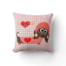 Dachshund Pink Gingham Valentijn Pillow