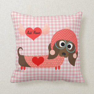 Dachshund Pink Gingham Valentijn Pillow Kussen