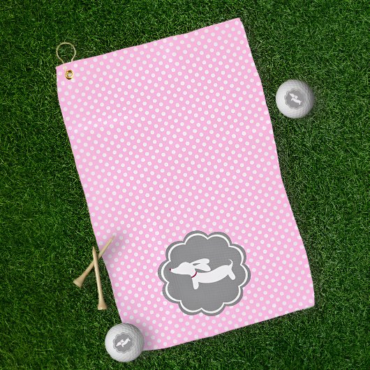 Dachshund Pink Polka Dot Golf Serviette pour Doxie