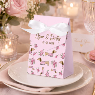 Dachshund & Pioenrozen Custom Bloem Roze Huwelijk Bedankdoosjes
