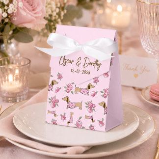 Dachshund & Pioenrozen Custom Bloem Roze Huwelijk  Bedankdoosjes
