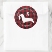 Dachshund Plaid Vakantie Monogram Ronde Sticker (Tas)