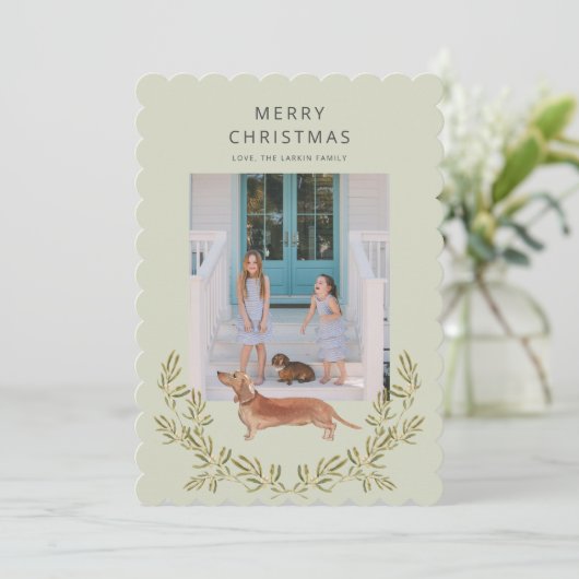 Dachshund Platte Kerstkaart (Staand voorkant)