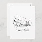 Dachshund pulling sleigh with a Christmas presents Feestdagenkaart (Voorkant / Achterkant)