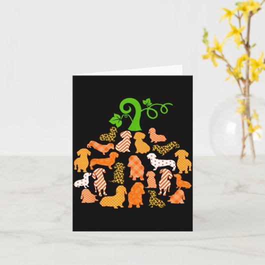 Dachshund Pumpkin Shape Plaid Leopard Dog Autumn H Kaart (Gele Bloem)