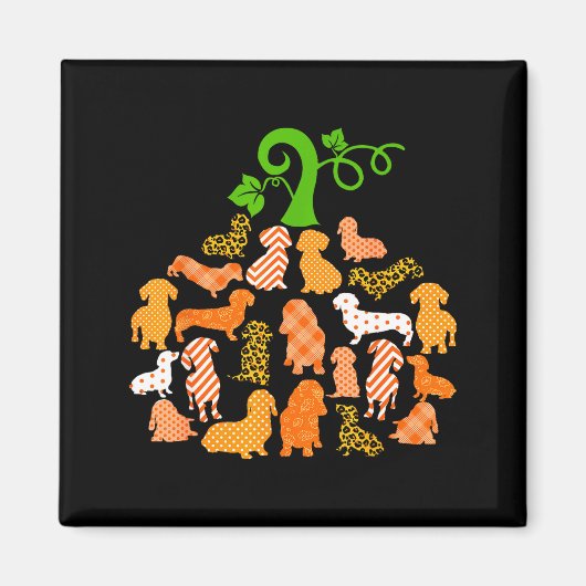 Dachshund Pumpkin Shape Plaid Leopard Dog Autumn H Magneet (Voorkant)