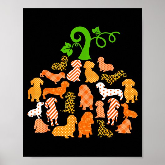 Dachshund Pumpkin Shape Plaid Leopard Dog Autumn H Poster (Voorkant)
