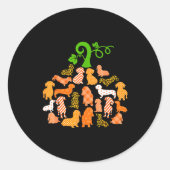 Dachshund Pumpkin Shape Plaid Leopard Dog Autumn H Ronde Sticker (Voorkant)