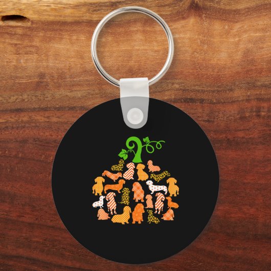 Dachshund Pumpkin Shape Plaid Leopard Dog Autumn H Sleutelhanger (Voorkant)