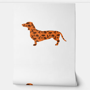 Dachshund Pumpkin Witch Bat Funny Spooky Halloween Behang