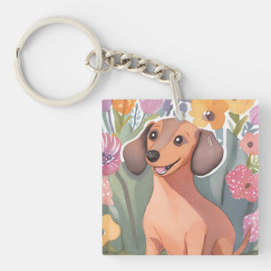 Dachshund Pup   Watercolor Hond Huisdier Sleutelhanger