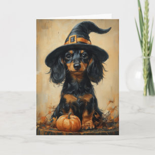 Dachshund Puppiewitch Feestdagen Kaart