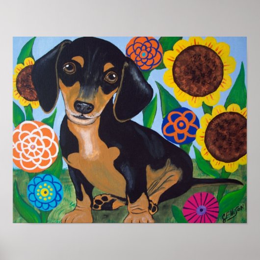 Dachshund Puppy Black en Tan Print (Voorkant)