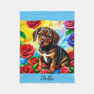 Dachshund Puppy colorful Fleece Blanket aanpassen Deken