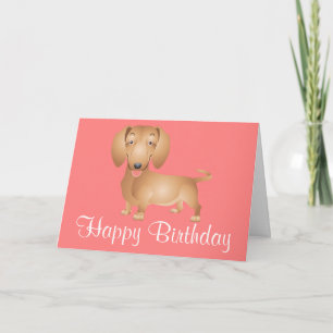 Dachshund Puppy Dog Happy Birthday Pink Card Kaart